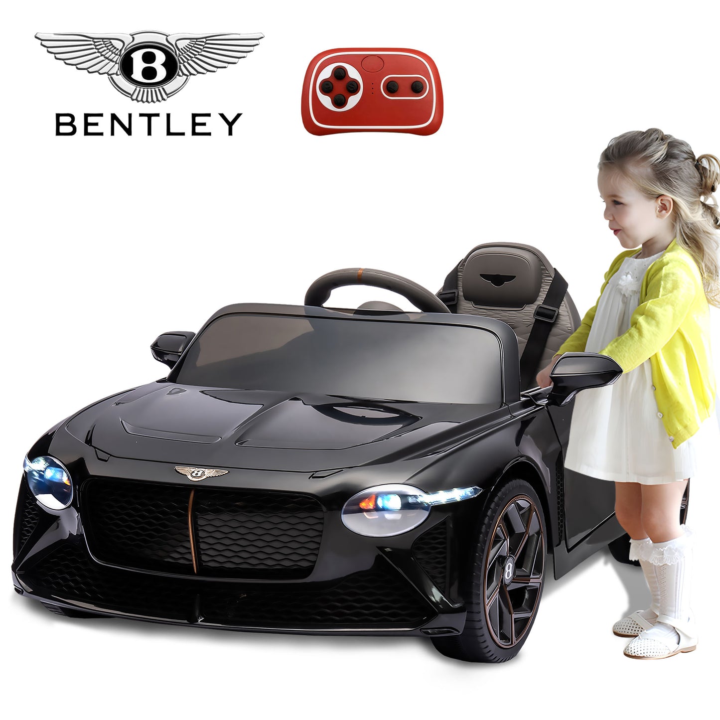 12V Ride On Car for 3-6 Yaers Old Boys and Girls Ride on Toy Licensed Bentley Electric Vehicles with 2.4 G Remote Control, Bluetooth