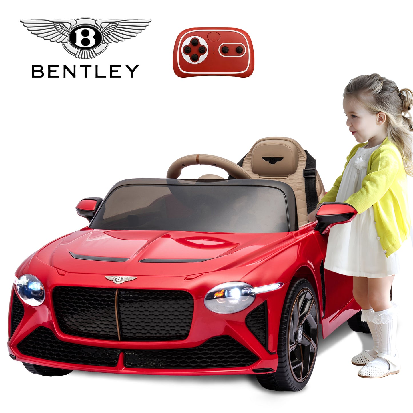 12V Ride On Car for 3-6 Yaers Old Boys and Girls Ride on Toy Licensed Bentley Electric Vehicles with 2.4 G Remote Control, Bluetooth