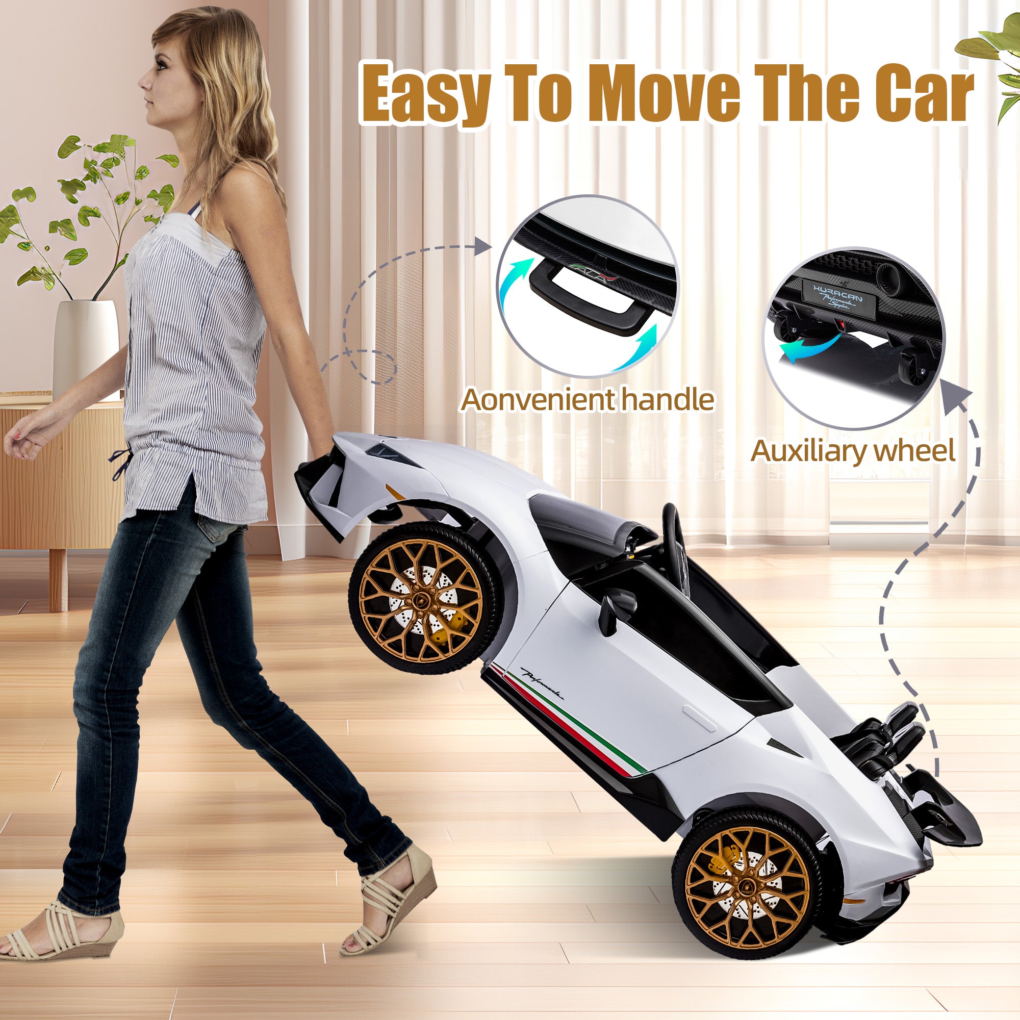 Lamborghini 24V Ride on Car for Big Kids, Lamborghini Huracan Battery Powered Ride on Toy with Remote Control, Electric Car for Kids Toddlers 3-8, 4 Wheelers Car w/ Bluetooth & Light, 360° Spin, Pink