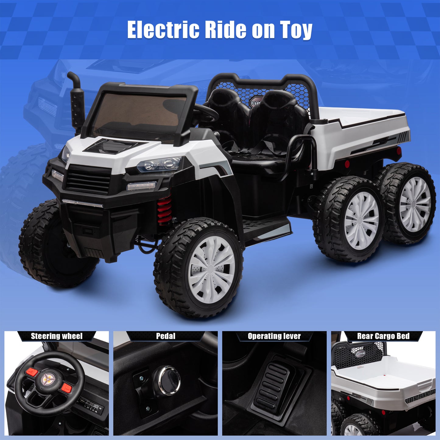 24V 2 Seats Powered Ride on Truck for Boys and Girls Ride On Car Toy with Remote Control Electric Vehicle with 6 EVA Wheels Battery Powered Ride on Car for Kids, Blue