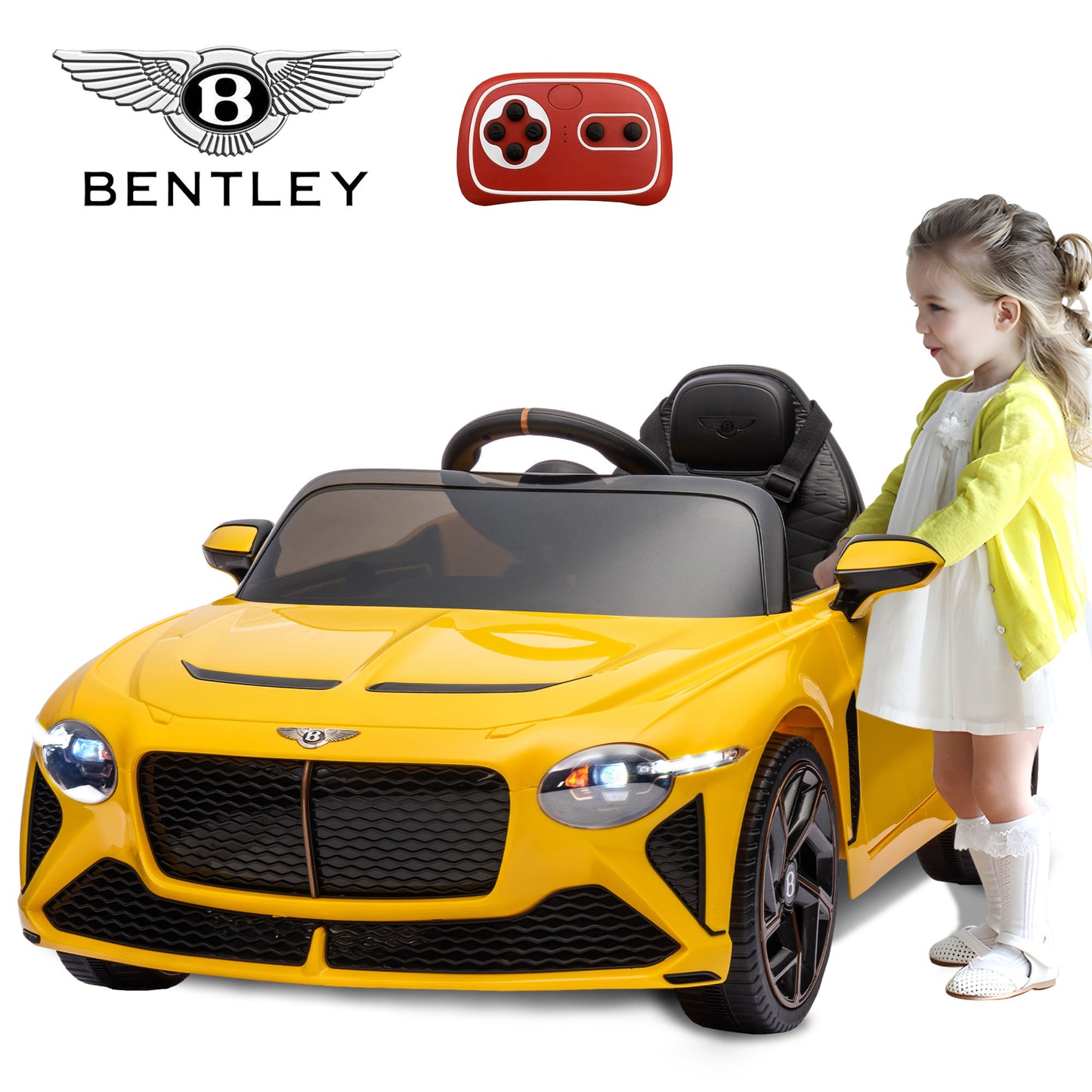 12V Ride On Car for 3-6 Yaers Old Boys and Girls Ride on Toy Licensed Bentley Electric Vehicles with 2.4 G Remote Control, Bluetooth