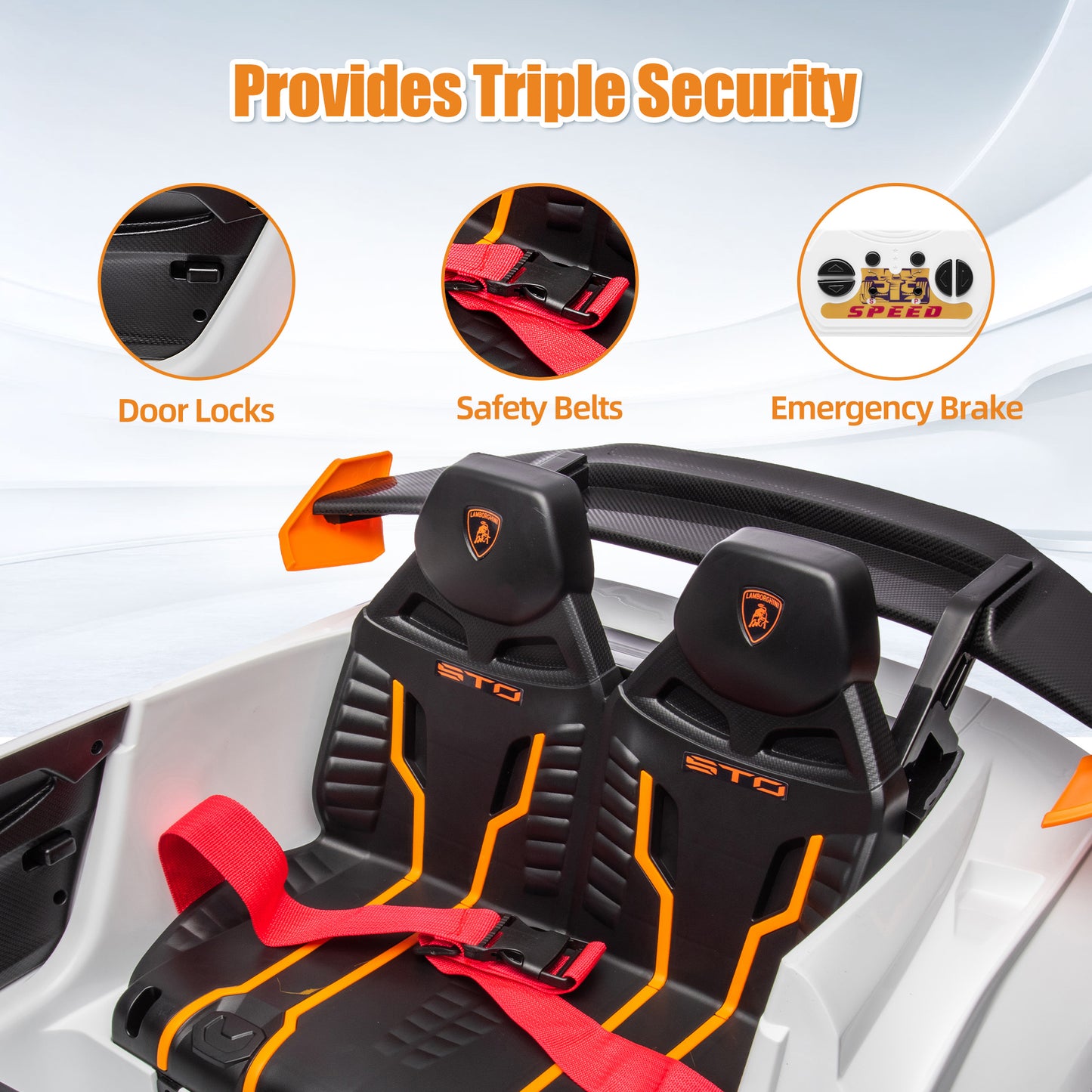 24V Lamborghini 2 Seater Ride on Car for Girls and Boys, Kids Ride on Toy with Remote Control, Electric Car for 3-8 Years Old, Bluetooth