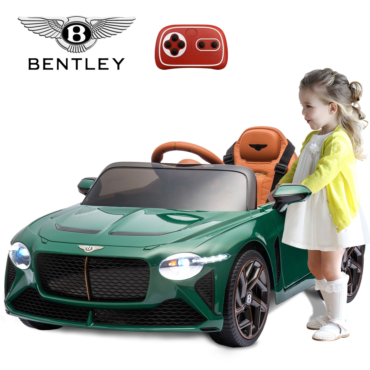 12V Ride On Car for 3-6 Yaers Old Boys and Girls Ride on Toy Licensed Bentley Electric Vehicles with 2.4 G Remote Control, Bluetooth