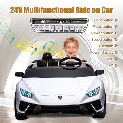 Lamborghini 24V Ride on Car for Big Kids, Lamborghini Huracan Battery Powered Ride on Toy with Remote Control, Electric Car for Kids Toddlers 3-8, 4 Wheelers Car w/ Bluetooth & Light, 360° Spin, Pink