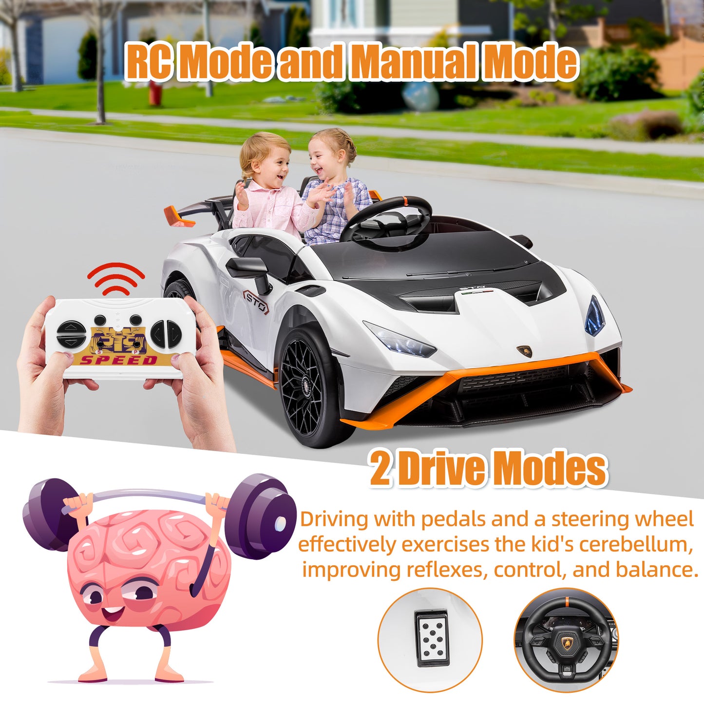 24V Lamborghini 2 Seater Ride on Car for Girls and Boys, Kids Ride on Toy with Remote Control, Electric Car for 3-8 Years Old, Bluetooth