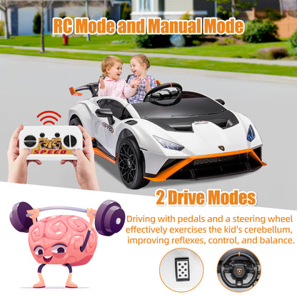Lamborghini 24V Ride on Car for Big Kids, Lamborghini Huracan Battery Powered Ride on Toy with Remote Control, Electric Car for Kids Toddlers 3-8, 4 Wheelers Car w/ Bluetooth & Light, 360° Spin, Pink
