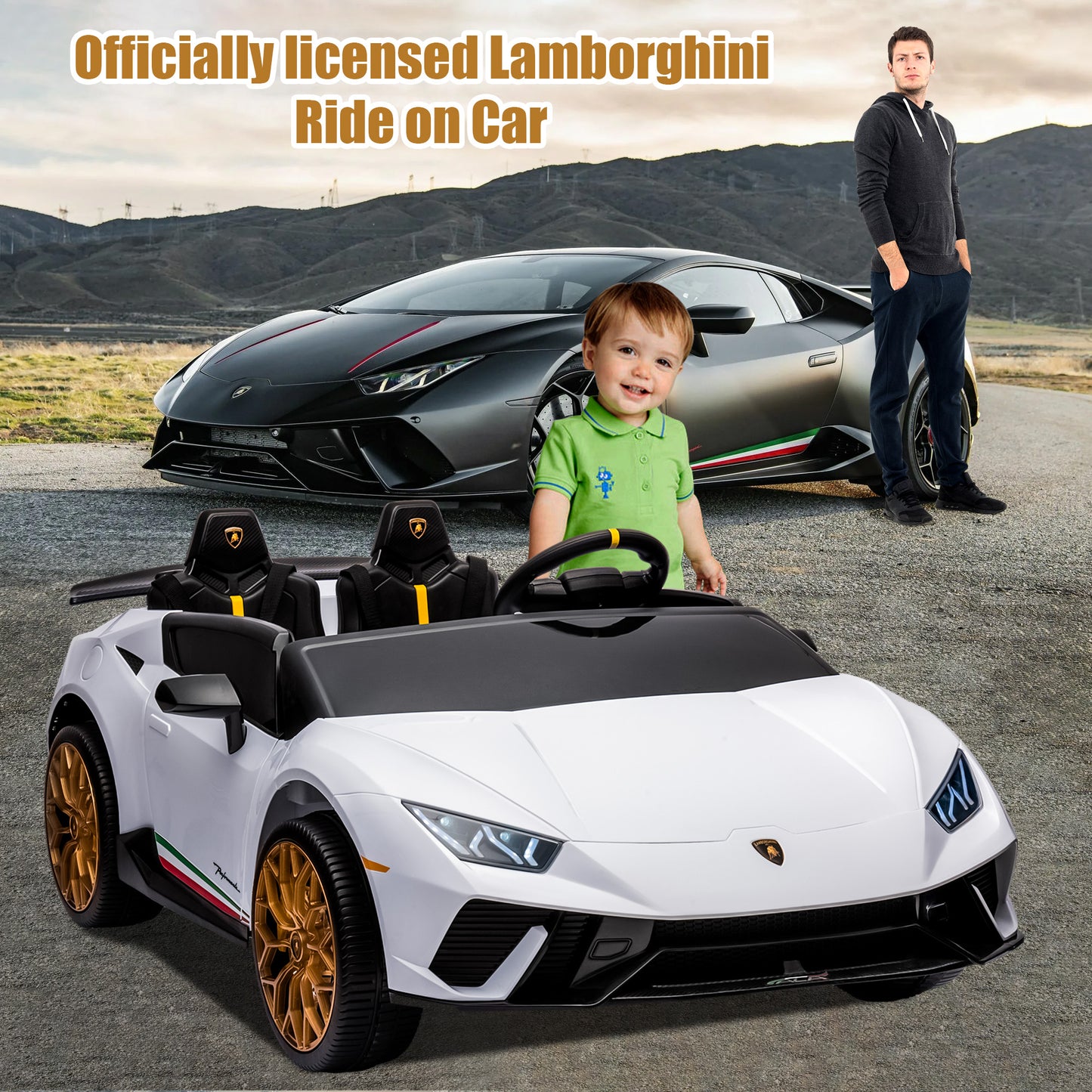 24V Lamborghini 2 Seater Ride on Car for Girls and Boys, Kids Ride on Toy with Remote Control, Electric Car for 3-8 Years Old, Bluetooth