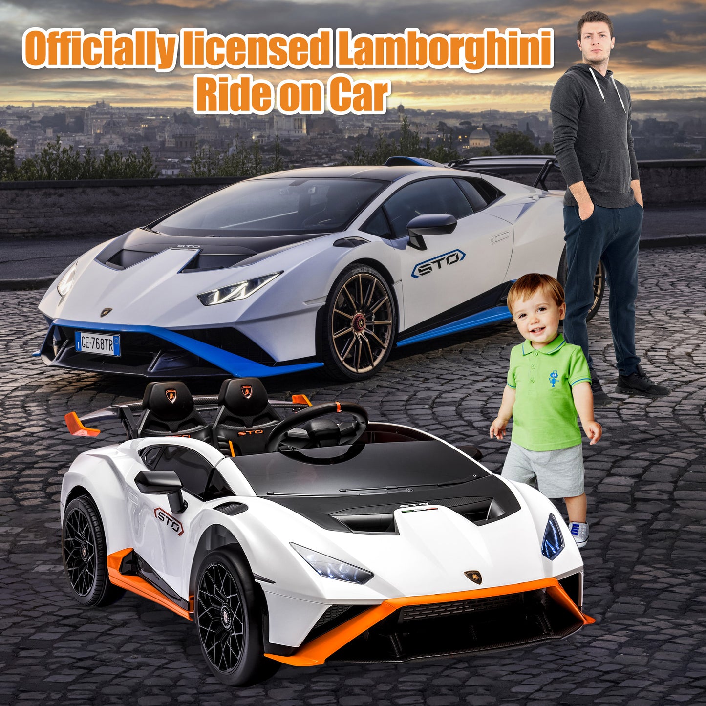 24V Lamborghini 2 Seater Ride on Car for Girls and Boys, Kids Ride on Toy with Remote Control, Electric Car for 3-8 Years Old, Bluetooth