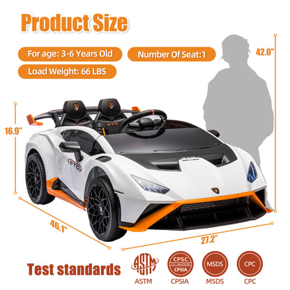 Lamborghini 24V Ride on Car for Big Kids, Lamborghini Huracan Battery Powered Ride on Toy with Remote Control, Electric Car for Kids Toddlers 3-8, 4 Wheelers Car w/ Bluetooth & Light, 360° Spin, Pink