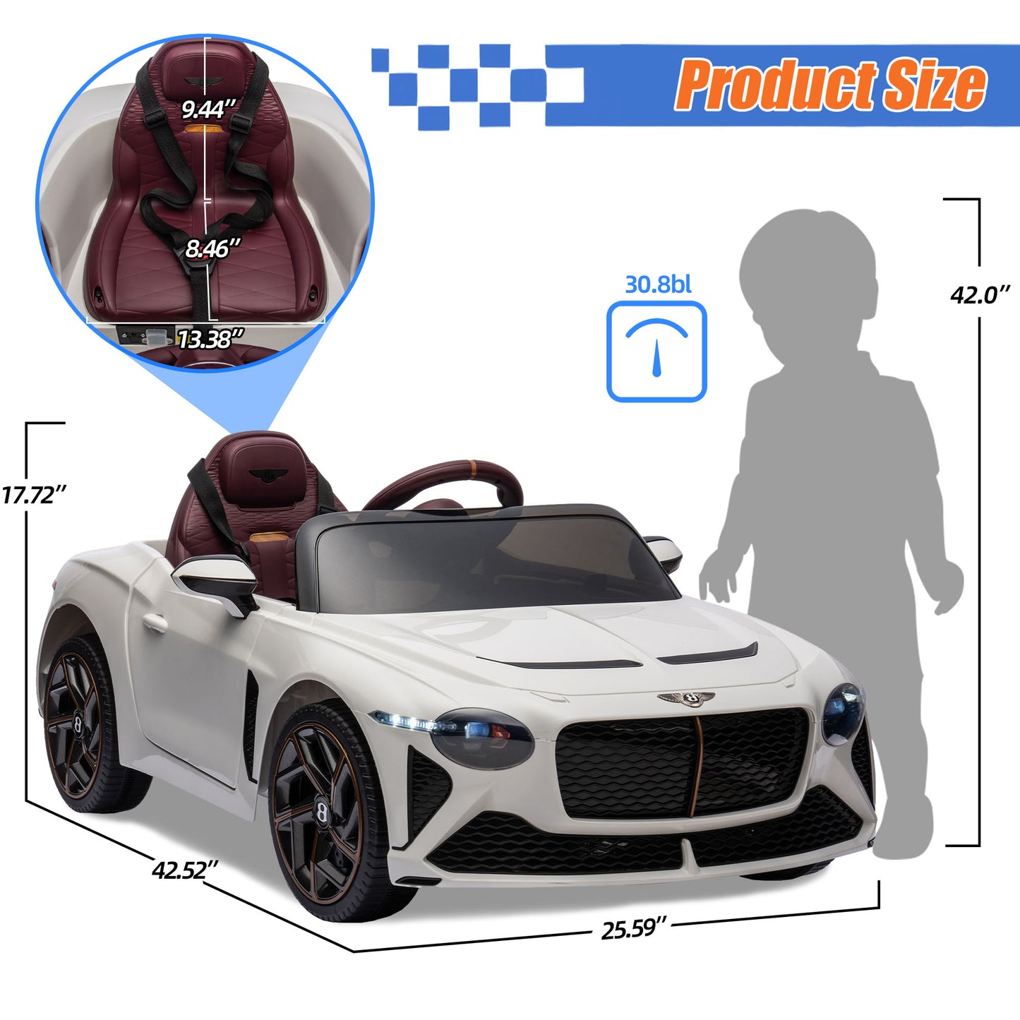 12V Ride On Car for 3-6 Yaers Old Boys and Girls Ride on Toy Licensed Bentley Electric Vehicles with 2.4 G Remote Control, Bluetooth