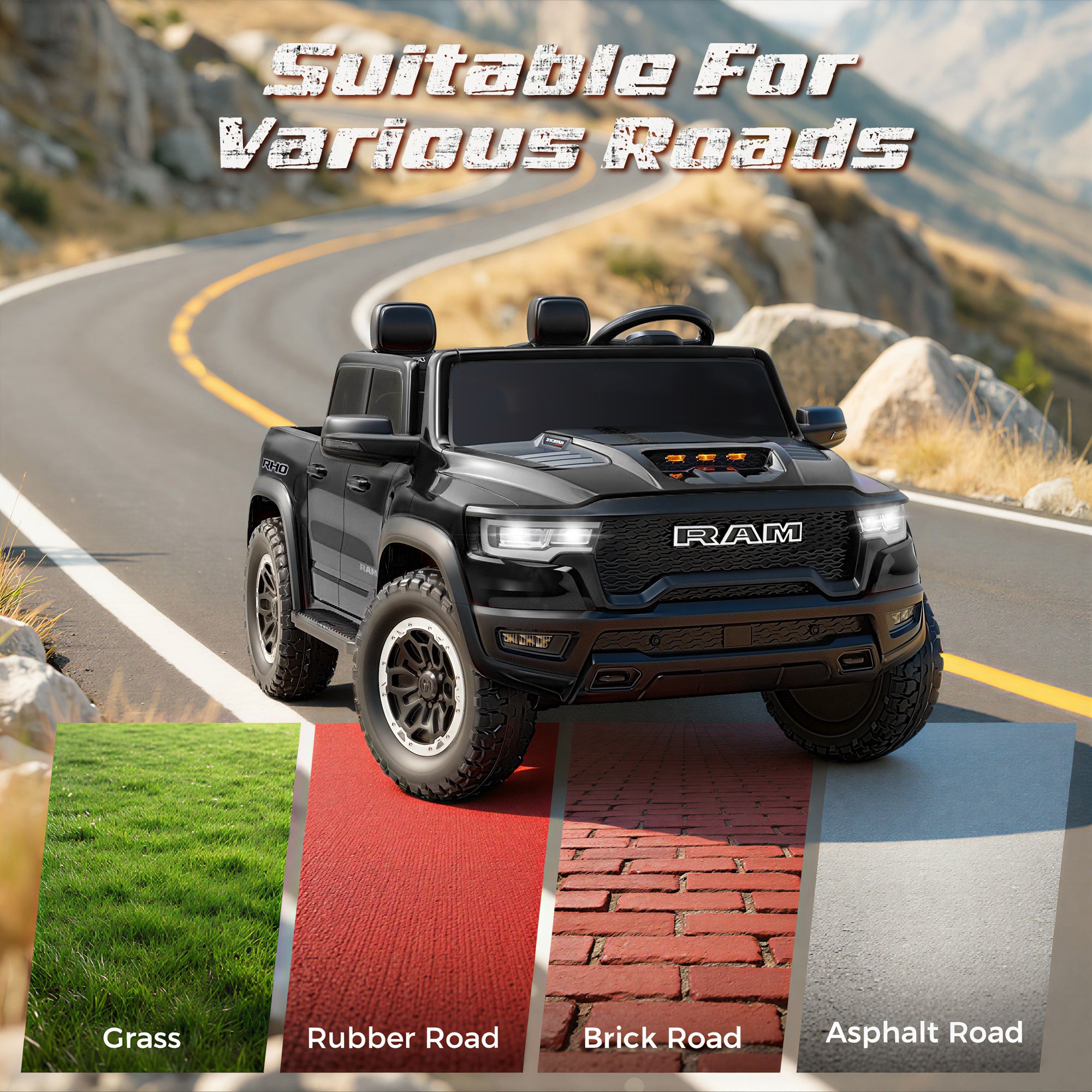 iYofe Ram 24V Ride on Car 2 Seater, Ram 1500 RHO Battery Powered Electric Car Truck with 4 Wheels, Ride on Toy with Remote Control for Big Kids Toddlers 3-8 Boys Girls, Bluetooth & Trunk