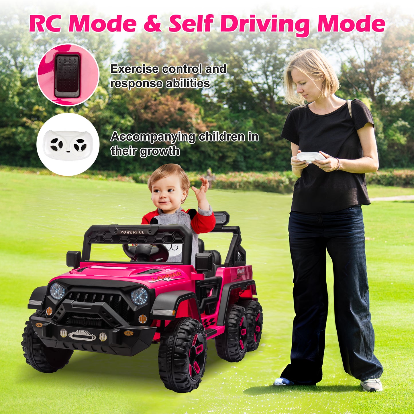 24V 4WD Kids Ride on Truck with Remote Control Ride on Toy for Boys and Girls Powerful Electric Vehicles Ride on Car for Kids 3-8 Years Old, Rear Storage Box, Bluetooth