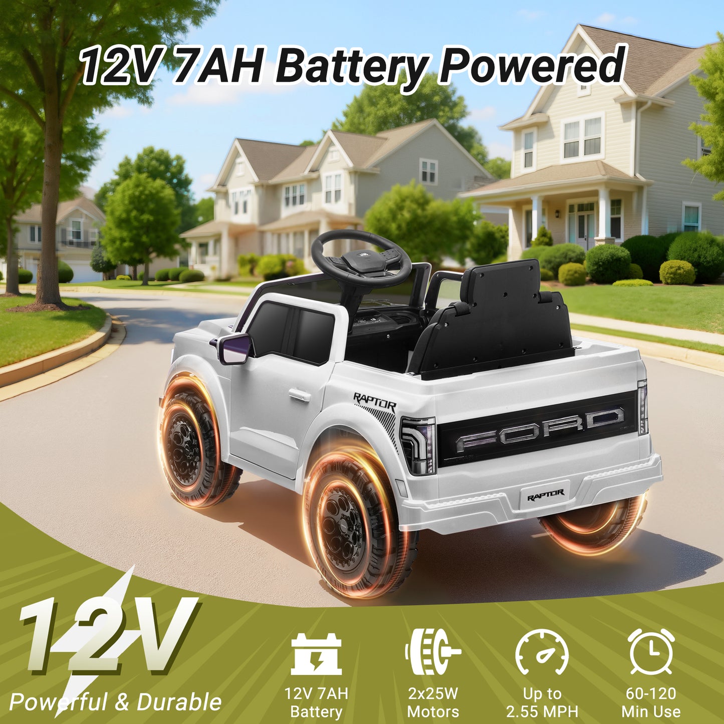 Ford Ride on Cars, 12V Ford F150 Raptor Powered Ride on Toys with Remote Control, Electric Car for Kids with Bluetooth/FM/Trunk, 4 Wheelers Truck for Toddlers Boys Girls Ages 3-6