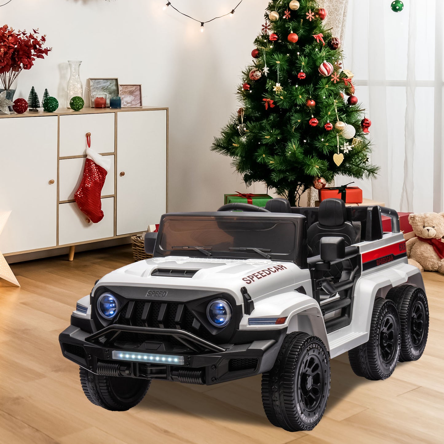 24V 2 Seats Ride on Car with Remote Control Ride on Toy for Boys and Girls 3-6 Years Old Electric Vehicle for Kids Ride on Truck, Bluetooth, Swing Mode