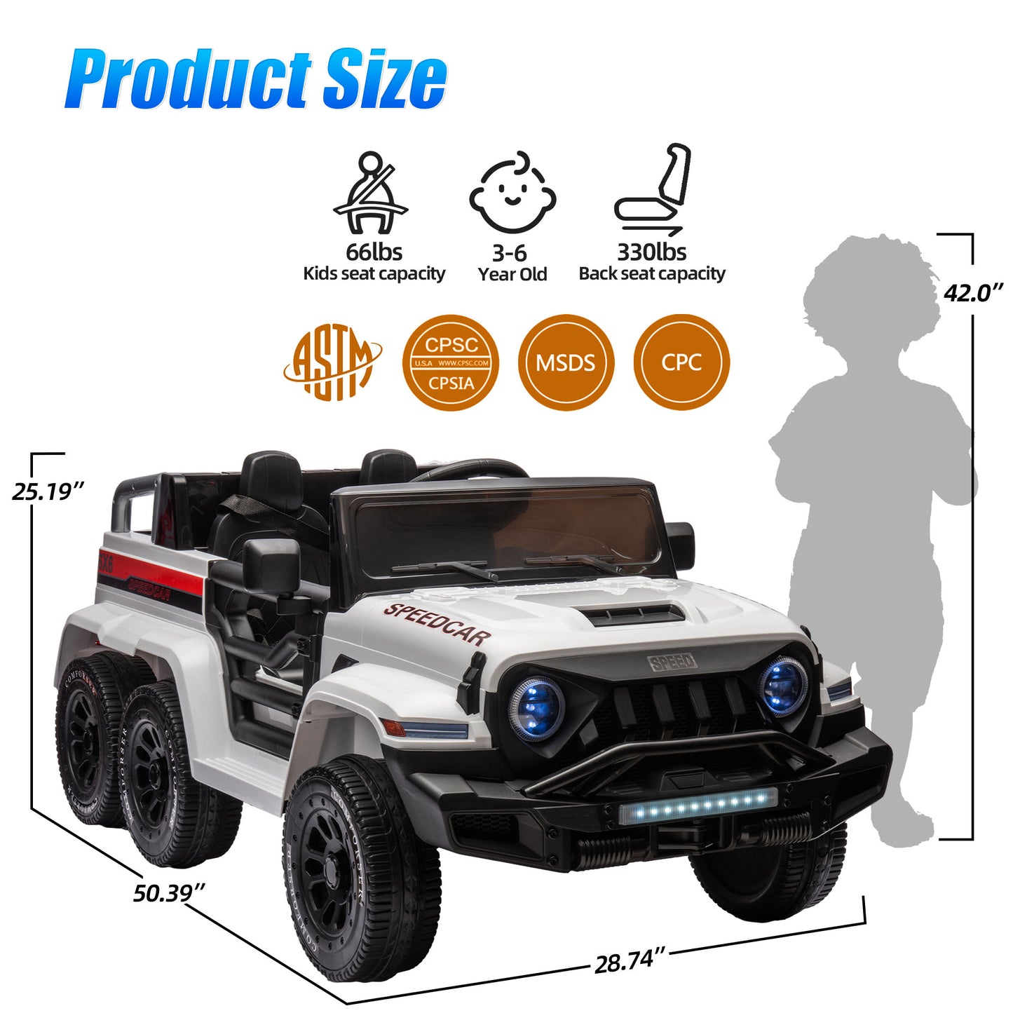 24V 2 Seats Ride on Car with Remote Control Ride on Toy for Boys and Girls 3-6 Years Old Electric Vehicle for Kids Ride on Truck, Bluetooth, Swing Mode