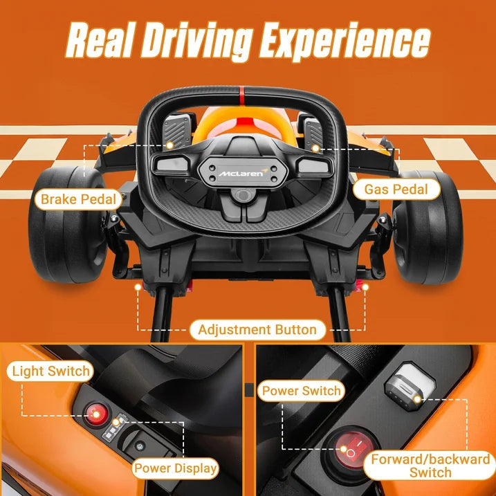 Mclaren Electric Go Kart, 400W Powered Powerful Ride on Cars with Tires, Drift/Sports Mode, Brake Pedal, Length Adjustment, Seat Belt, Rear Wheel Drive Electric Car for Kids Ages 6+ Years