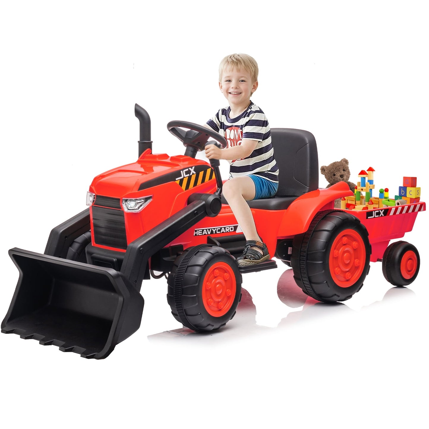 12V 2 in 1 Ride on Tractor Bulldozer Toys for Kids, Battery Powered Ride on Tractor with Remote Control, Trailer, Shovel Bucket, Digging Handle, Remote Control, Bright Headlight, Yellow