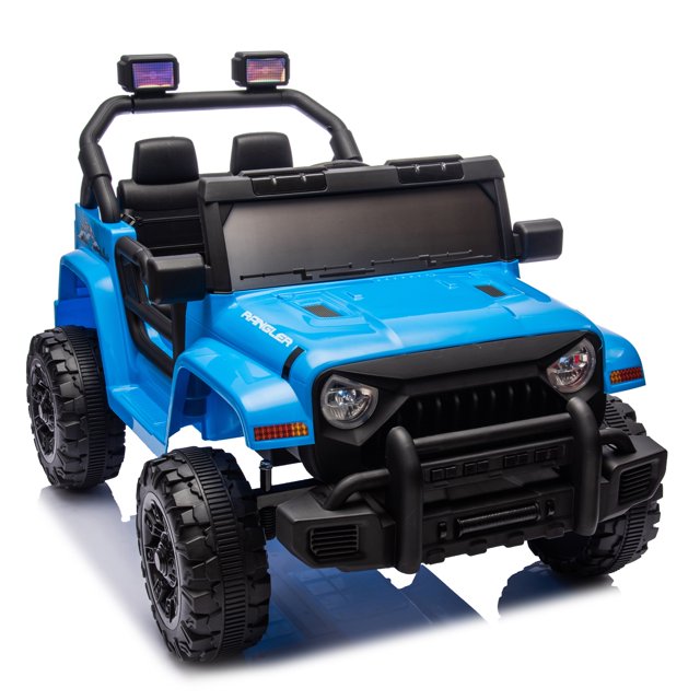 12V Kids Ride On Electric Car W/Parents Control, Dual drive, Four-wheel Suspension, With music, Bluetooth, MP3, USB, headlights, steering wheel quick release, Slow start for Kids Aged 3-4