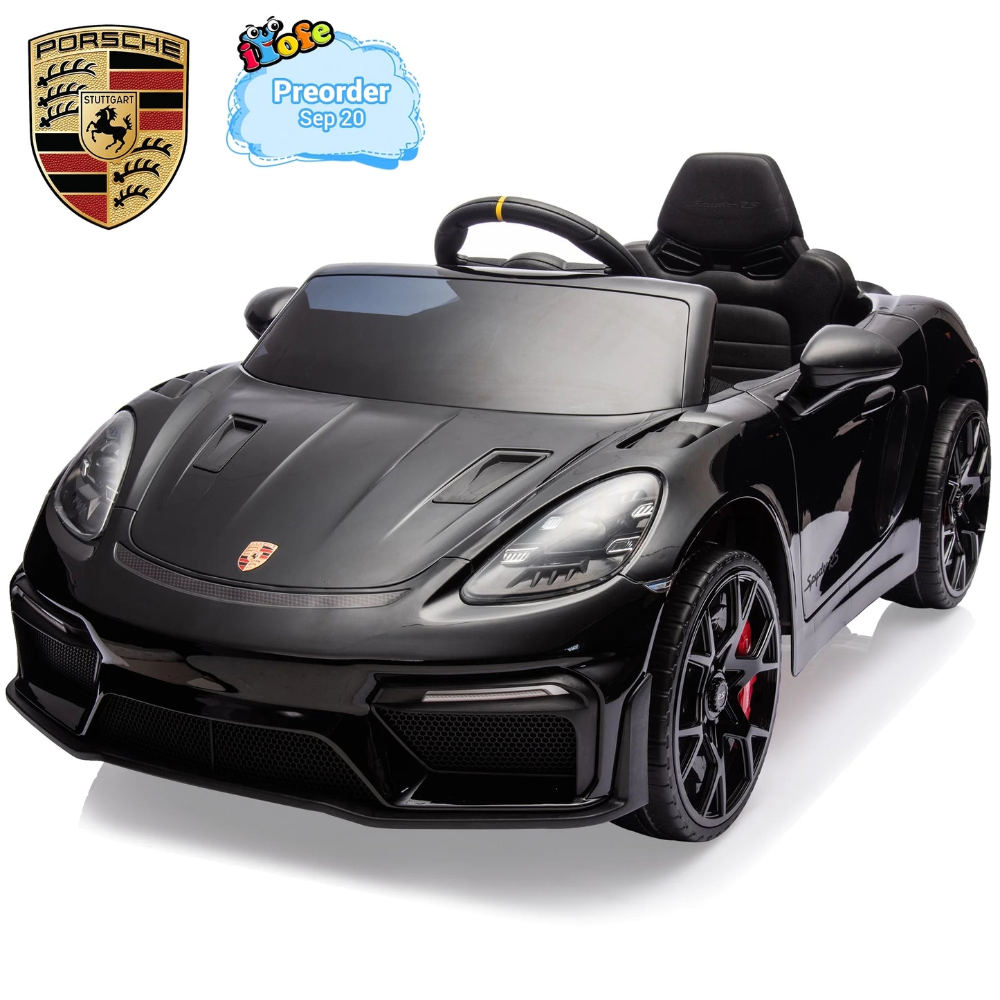 12V Porsche 718 Spyder Powered Ride on Toys Car for Kids, 4 Wheel Suspension Ride on Cars with Remote Control, Bluetooth, Music, LED, Safety Belts, Electric Car for Kids Toddler 3-6, Pink