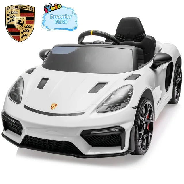 12V Porsche 718 Spyder Powered Ride on Toys Car for Kids, 4 Wheel Suspension Ride on Cars with Remote Control, Bluetooth, Music, LED, Safety Belts, Electric Car for Kids Toddler 3-6, Pink