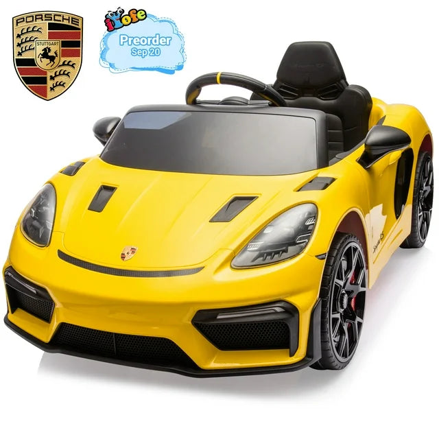 12V Porsche 718 Spyder Powered Ride on Toys Car for Kids, 4 Wheel Suspension Ride on Cars with Remote Control, Bluetooth, Music, LED, Safety Belts, Electric Car for Kids Toddler 3-6, Pink