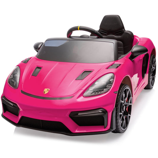 Porsche 718 Spyder Ride on Toys Car for Kids, 12V Battery Powered Ride on Cars with Remote Control, Bluetooth, Music, LED, Safety Belts, 4 Wheel Suspension Electric Car for Kids Toddler 3-6, Black