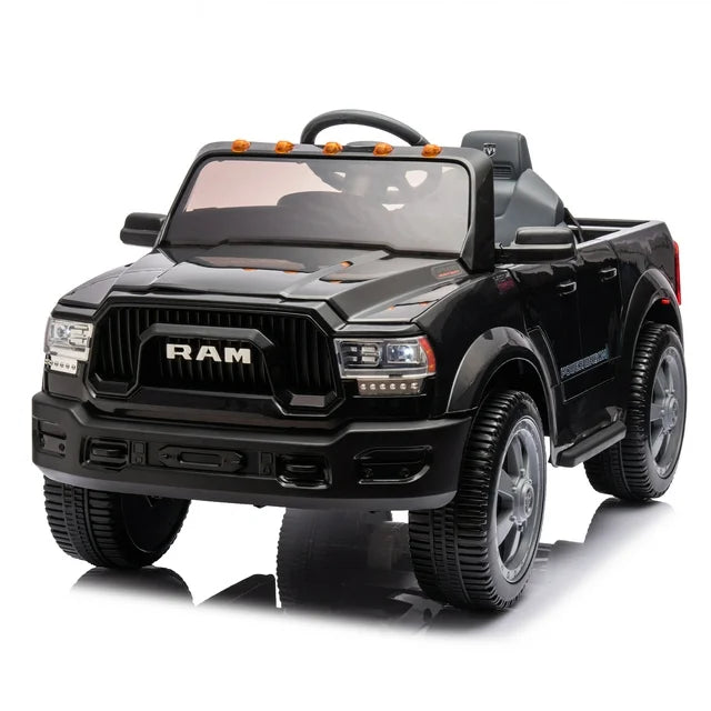 12V Powered Ride on Cars, Dodge RAM Ride on Toy with Remote Control, Kids Electric Ride on Truck with Music, Bluetooth, Cup Holder, Back Storage, Electric Cars for Kids Boys Girls 3-6 Ages, Black