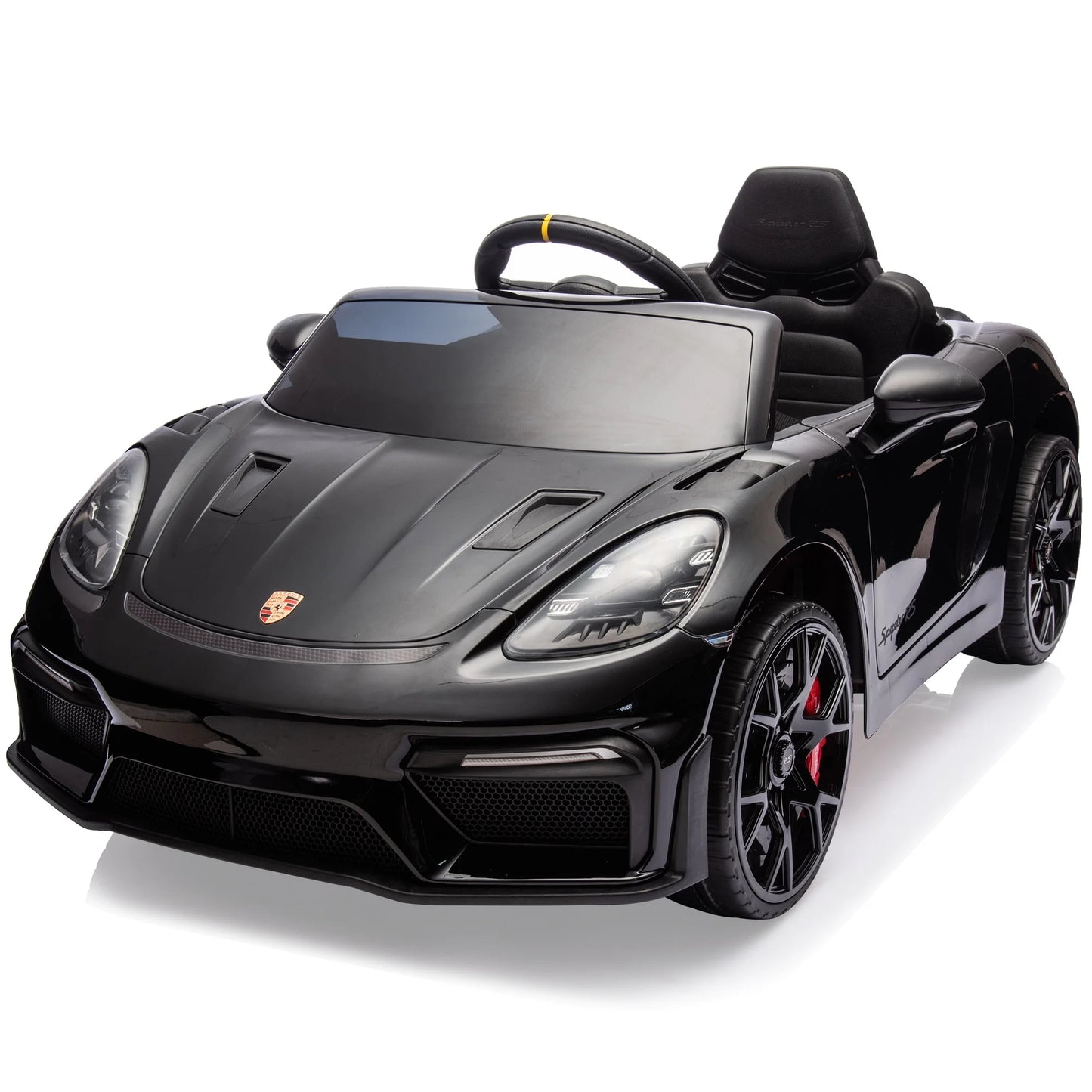 Porsche 718 Spyder Ride on Toys Car for Kids, 12V Battery Powered Ride on Cars with Remote Control, Bluetooth, Music, LED, Safety Belts, 4 Wheel Suspension Electric Car for Kids Toddler 3-6, Black