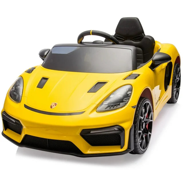 Porsche 718 Spyder Ride on Toys Car for Kids, 12V Battery Powered Ride on Cars with Remote Control, Bluetooth, Music, LED, Safety Belts, 4 Wheel Suspension Electric Car for Kids Toddler 3-6, Black