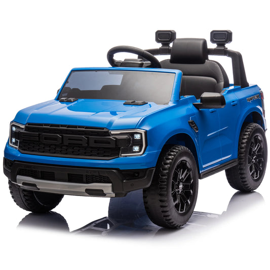 Ford Ranger Raptor Ride on Cars for Kids, 12V Powered Ride on Truck Toys with Remote Control, Play, LED Lights, Safety Belt, 4 Wheels Suspension Electric Cars for 3-5 Years Boy Girl, Blue