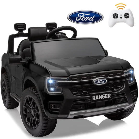 12V Powered Ride on Truck, Ford Ranger Ride on Toy Cars with Remote Control, Rear Wheels Suspension, Safety Belt, MP3 Player, Electric Ride on Cars for Kids Boys Girls 3-6 Ages, Black