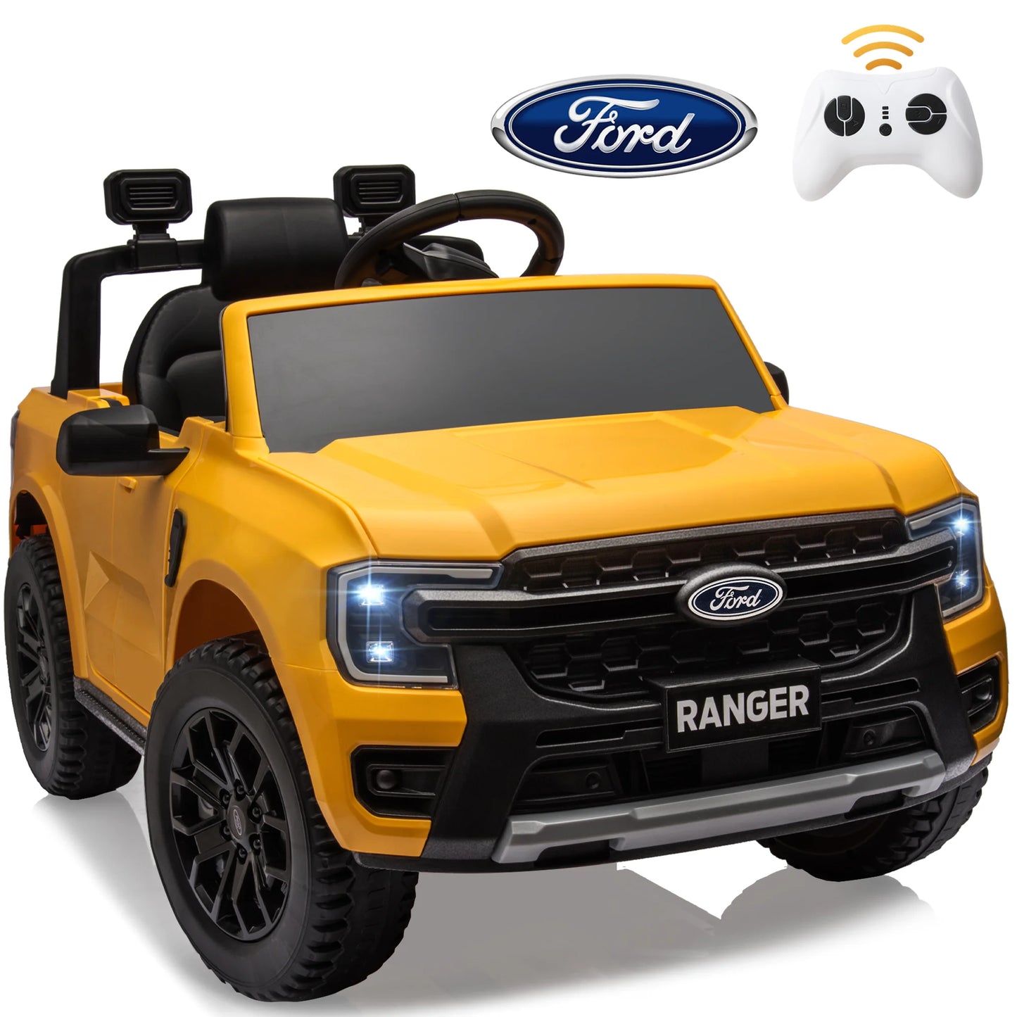 12V Powered Ride on Truck, Ford Ranger Ride on Toy Cars with Remote Control, Rear Wheels Suspension, Safety Belt, MP3 Player, Electric Ride on Cars for Kids Boys Girls 3-6 Ages, Black