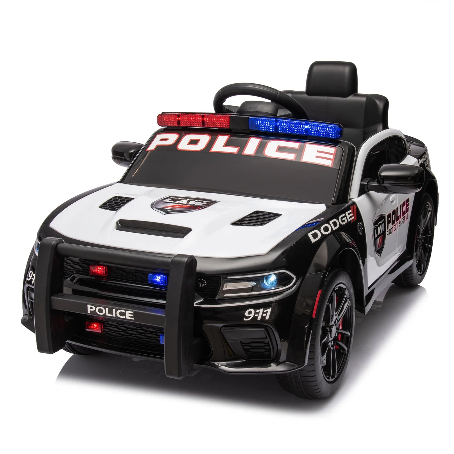 Dodge Cars Ride on Electric for Kid, 12V Dodge Charger Powered Ride on Toy Cars with Remote Control, Music Player, LED, Safety Belt , 4 Wheels Suspension Electric Police Cars for Girls Boys 3-5