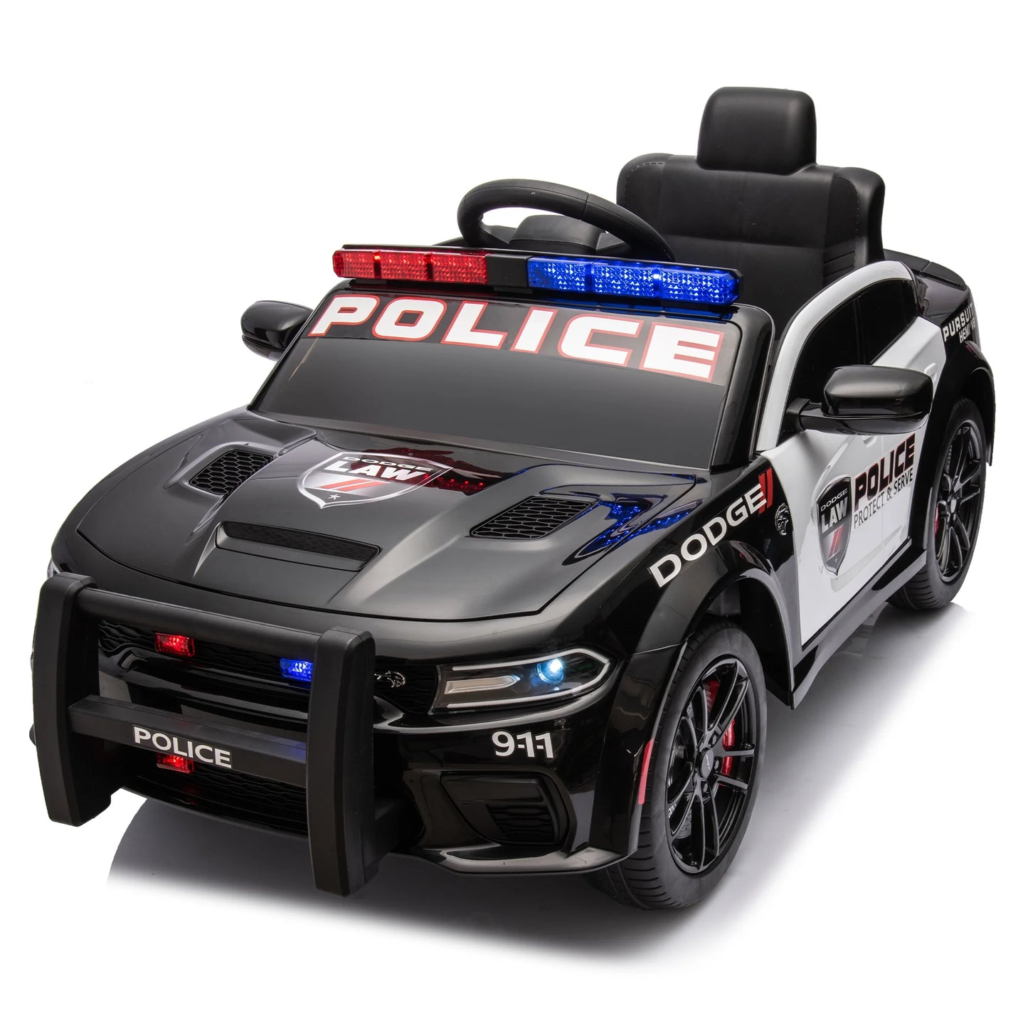 Dodge Cars Ride on Electric for Kid, 12V Dodge Charger Powered Ride on Toy Cars with Remote Control, Music Player, LED, Safety Belt , 4 Wheels Suspension Electric Police Cars for Girls Boys 3-5