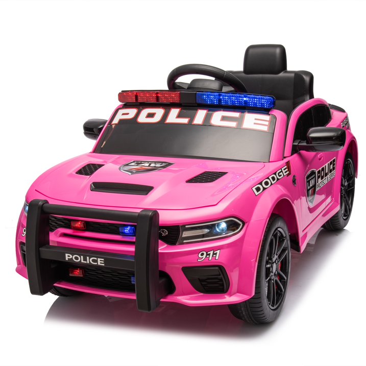 Dodge Cars Ride on Electric for Kid, 12V Dodge Charger Powered Ride on Toy Cars with Remote Control, Music Player, LED, Safety Belt , 4 Wheels Suspension Electric Police Cars for Girls Boys 3-5