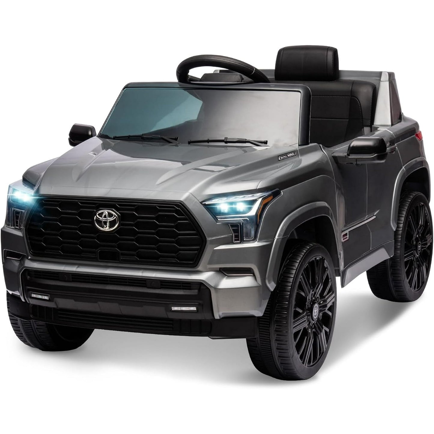 12V Ride on Toys, 2023 New Toyota Electric Car for Kids with Remote, Battery Operated Truck for kids Ages 3-6, 3 Speeds, Music, Horn, LED Lights, Suspension System - Grey