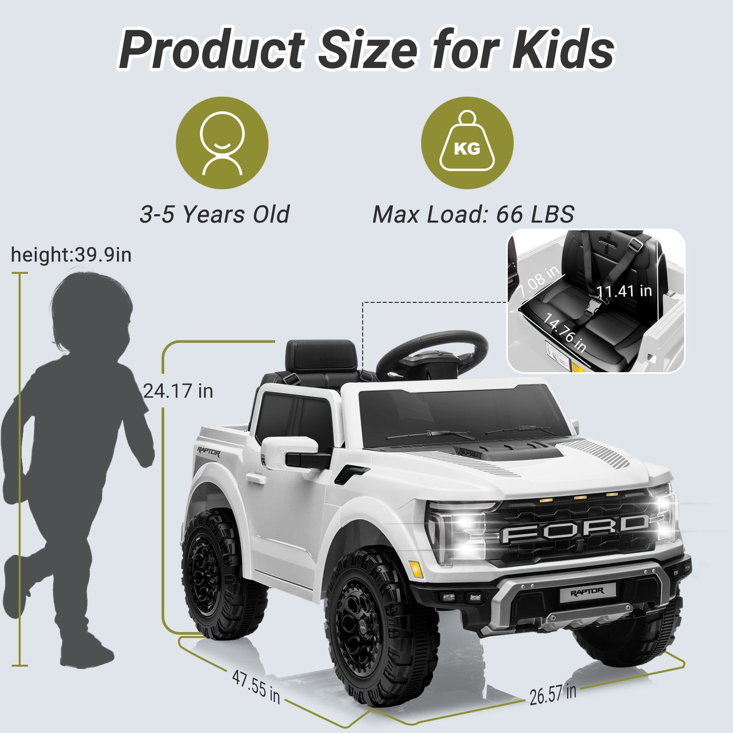 Ford Ride on Cars, 12V Ford F150 Raptor Powered Ride on Toys with Remote Control, Electric Car for Kids with Bluetooth/FM/Trunk, 4 Wheelers Truck for Toddlers Boys Girls Ages 3-6