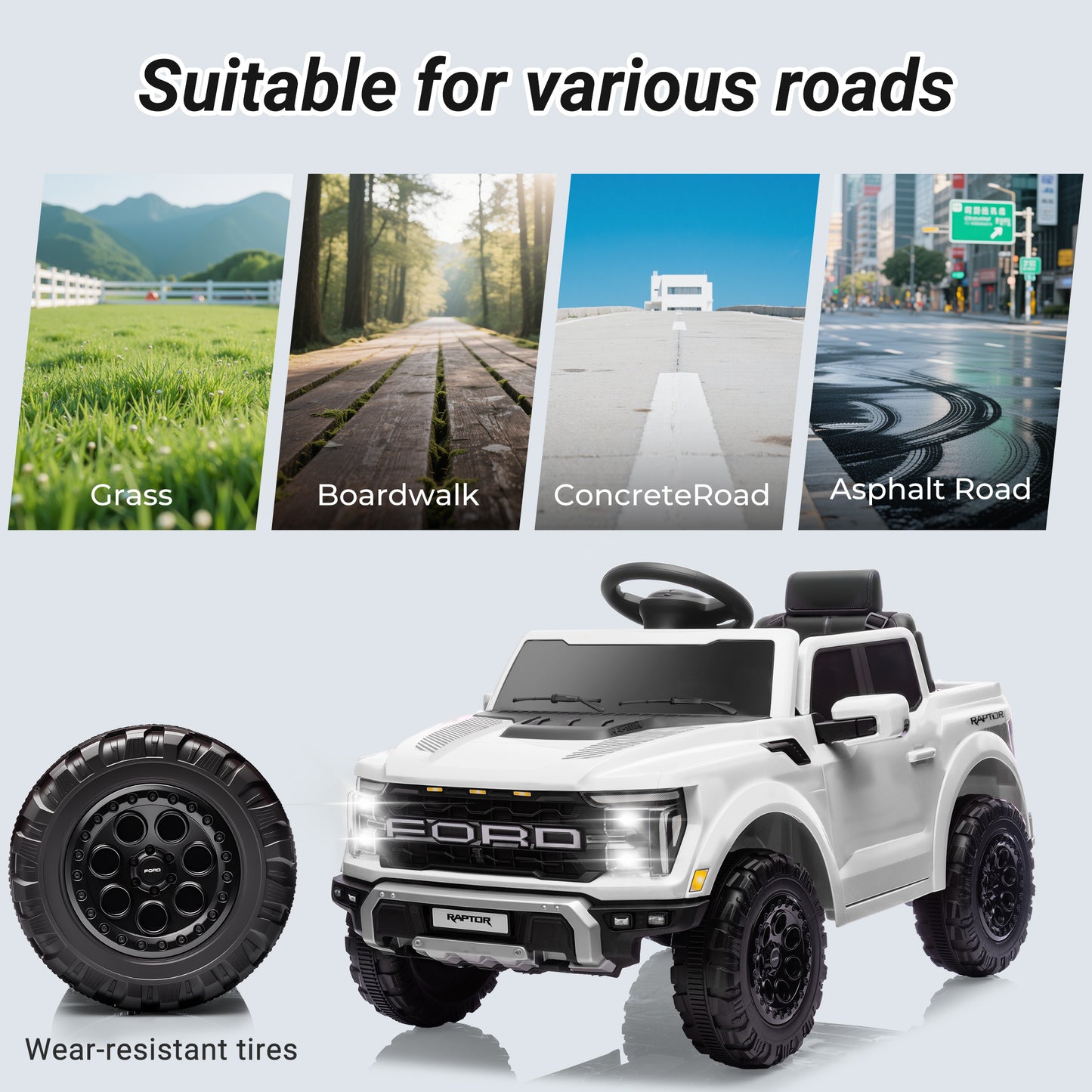 Ford Ride on Cars, 12V Ford F150 Raptor Powered Ride on Toys with Remote Control, Electric Car for Kids with Bluetooth/FM/Trunk, 4 Wheelers Truck for Toddlers Boys Girls Ages 3-6