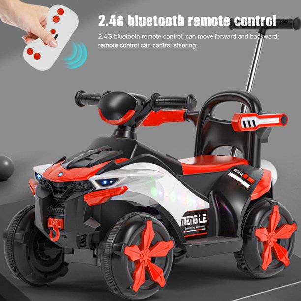 iYofe Kids Ride on ATV, Electric Push Car for Boys Girls 2-4 Years Old, 6V Ride on Car with Remote Control, LED Lights, Bluetooth, USB Port, Push Handle and Guardrail, Red