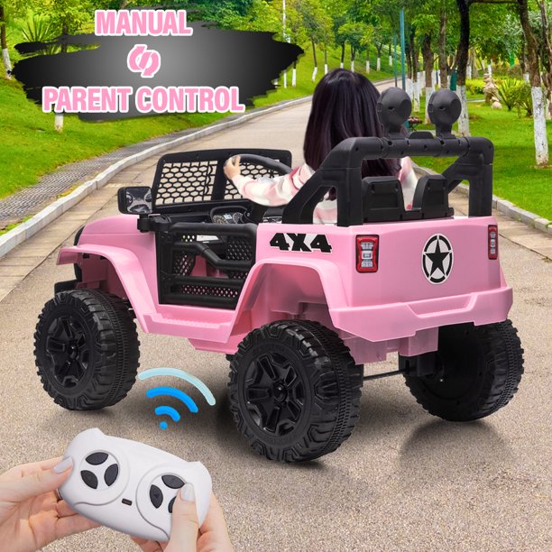 iYofe 12V Powered Ride on Car, Pink Ride on Toy with Remote Control for Girls 2-4 Years Old, Battery Powered Electric Car with LED Lights, Horn, Ride on Truck Toy for Birthday Christmas Gift