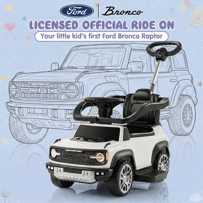 iYofe Kids Ride on Push Car, Licensed Ford Bronco Raptor Toddlers Ride on Toys with Horn, Music, Handle, Under Seat Storage, Kids Push Car for Toddlers 18 Months +, White