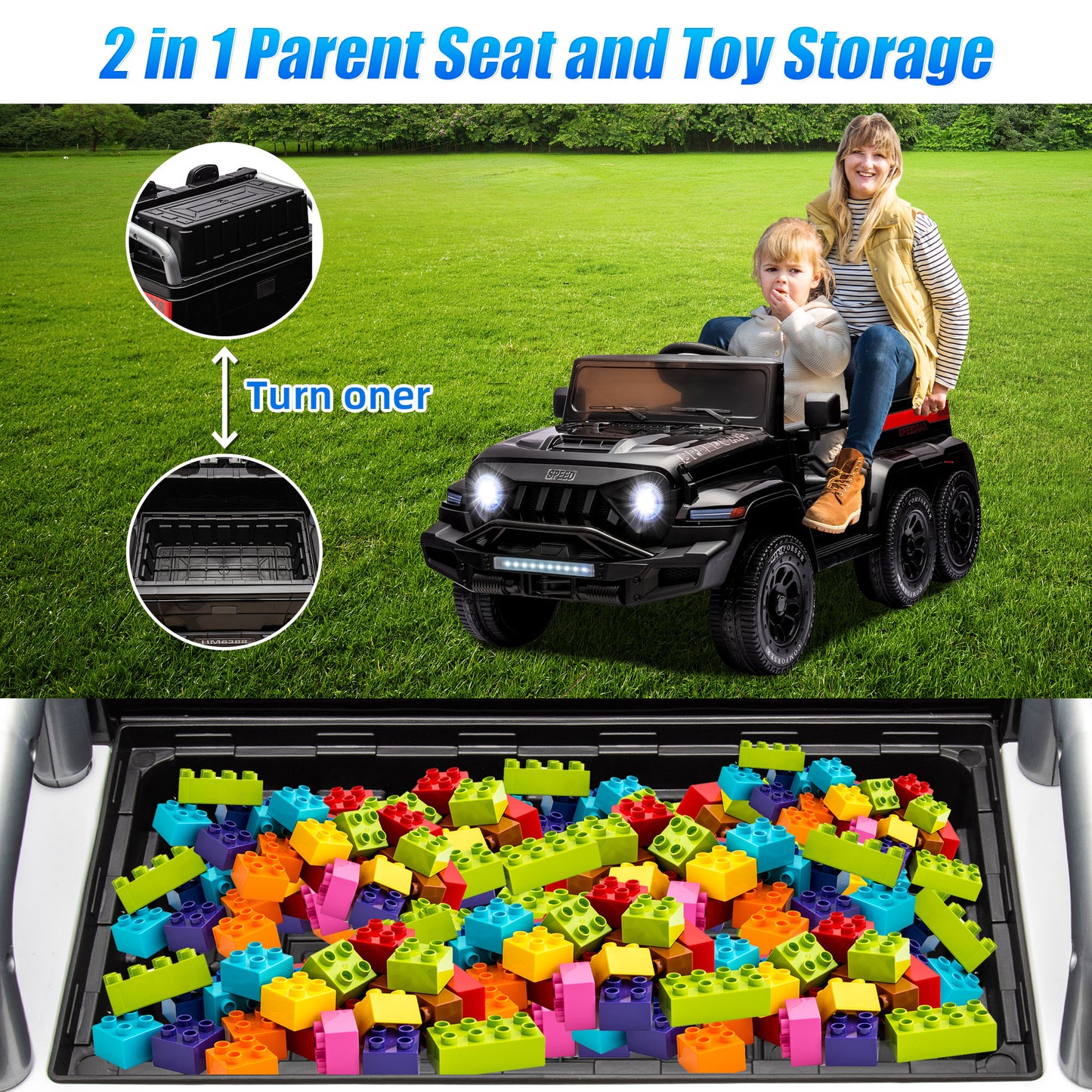 24V 2 Seats Ride on Car with Remote Control Ride on Toy for Boys and Girls 3-6 Years Old Electric Vehicle for Kids Ride on Truck, Bluetooth, Swing Mode