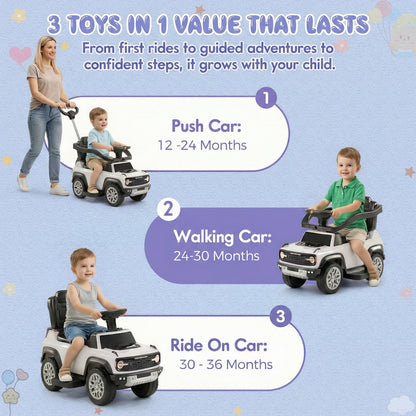 iYofe Kids Ride on Push Car, Licensed Ford Bronco Raptor Toddlers Ride on Toys with Horn, Music, Handle, Under Seat Storage, Kids Push Car for Toddlers 18 Months +, White