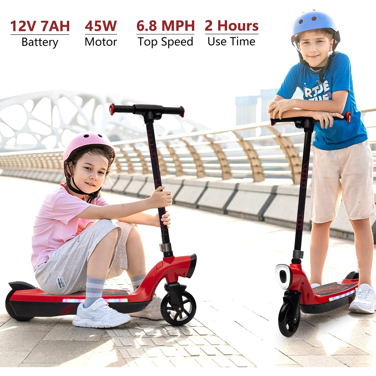 iYofe Electric Scooter for Kids, Portable Foldable Kids Electric Scooter for Boys Girls 6 Years and Up, 120W Adjustable Height Kids Scooter with Colorful LED Light and 5.5 Inch Rubber Tire, Black