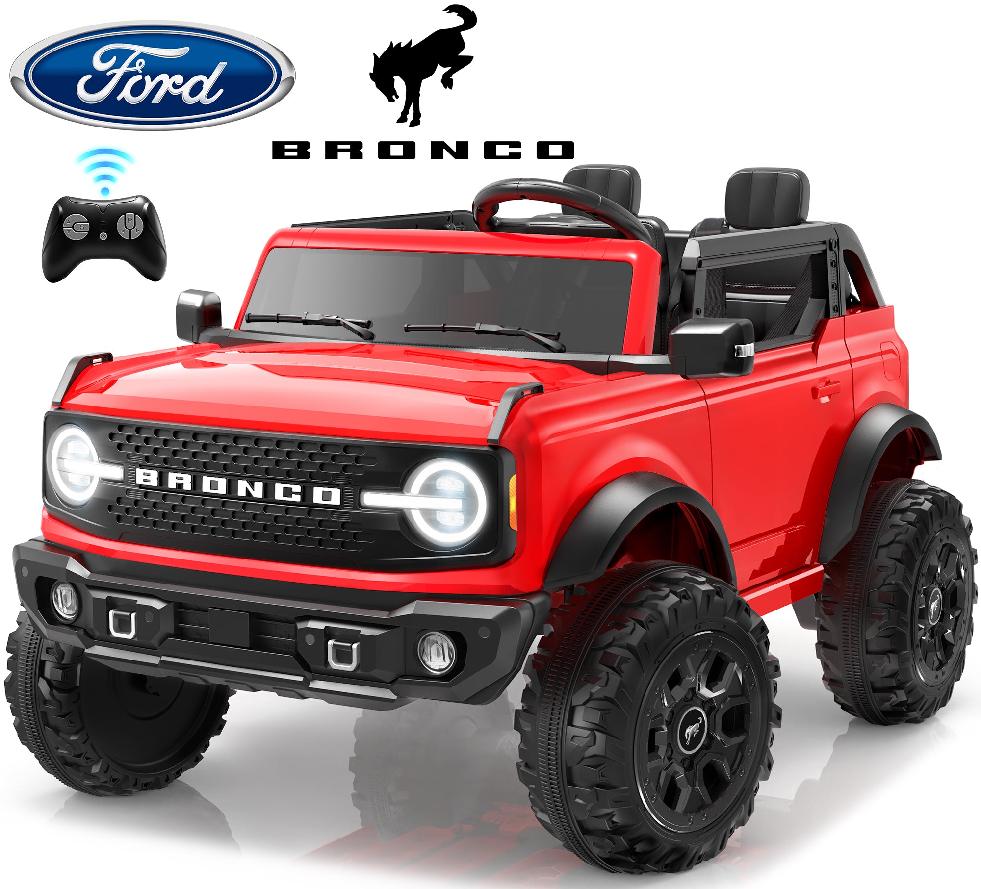 iYofe 24V Ride On Toys for Big Kids 2 Seat, Ford Bronco Base Powered Ride On Cars w/Remote Control, 4 Wheel Spring Suspension, Lights, Bluetooth, Kids Electric Car for Boys Girls Age 3-8, Pink