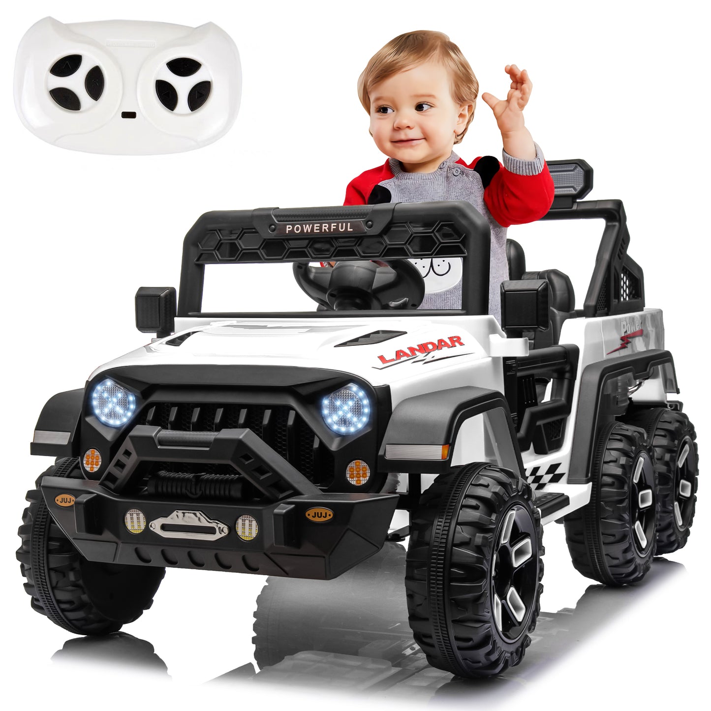 24V 4WD Kids Ride on Truck with Remote Control Ride on Toy for Boys and Girls Powerful Electric Vehicles Ride on Car for Kids 3-8 Years Old, Rear Storage Box, Bluetooth