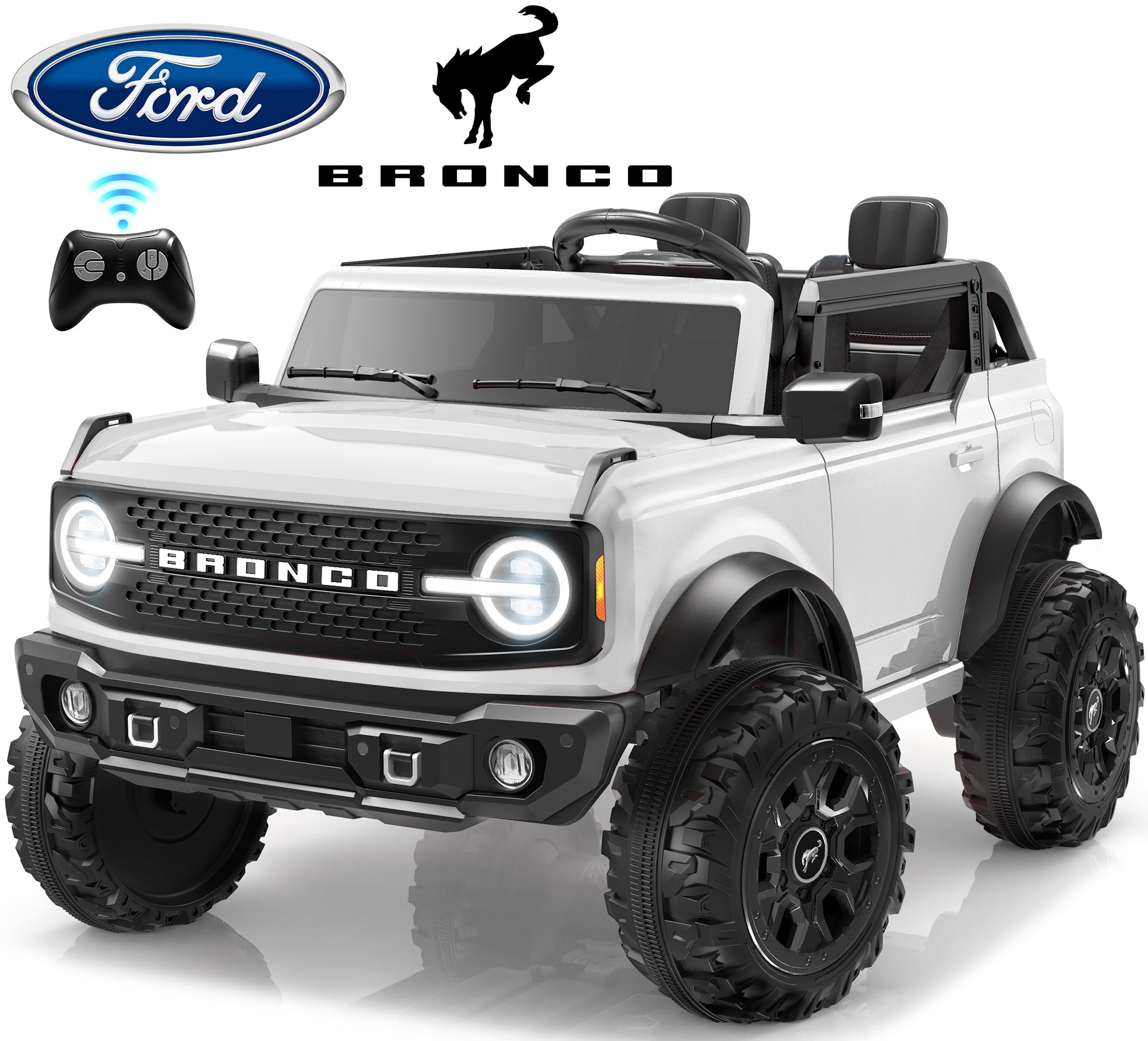 iYofe 24V Ride On Toys for Big Kids 2 Seat, Ford Bronco Base Powered Ride On Cars w/Remote Control, 4 Wheel Spring Suspension, Lights, Bluetooth, Kids Electric Car for Boys Girls Age 3-8, Pink