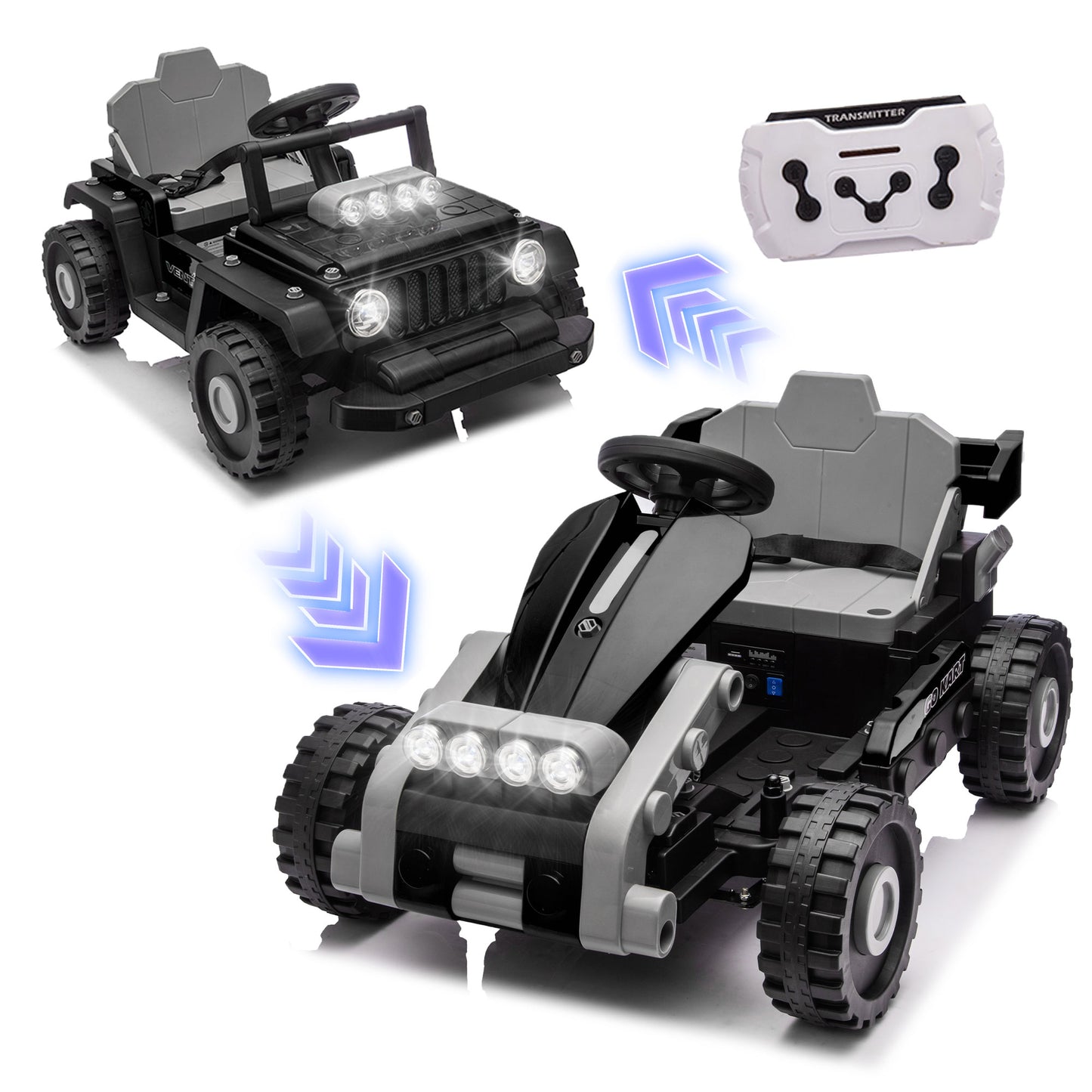 2-In-1 12V Kids Ride On Building Block Cars with Remote Control, Electric Truck Car/Kart-Switch Freely, Toddler Car with Multifunctional Control Panel, Toys Gift for Boys Girls 2-4