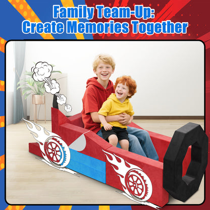 Modular Kids Play Couch Set for Toddlers Playroom, 12PCS Large Foldable Soft Kids Sofa, 3 in 1 Foam Convertible Couch Fort Building Floor Bed for Girls 3-5, Washable Velvet, Purple