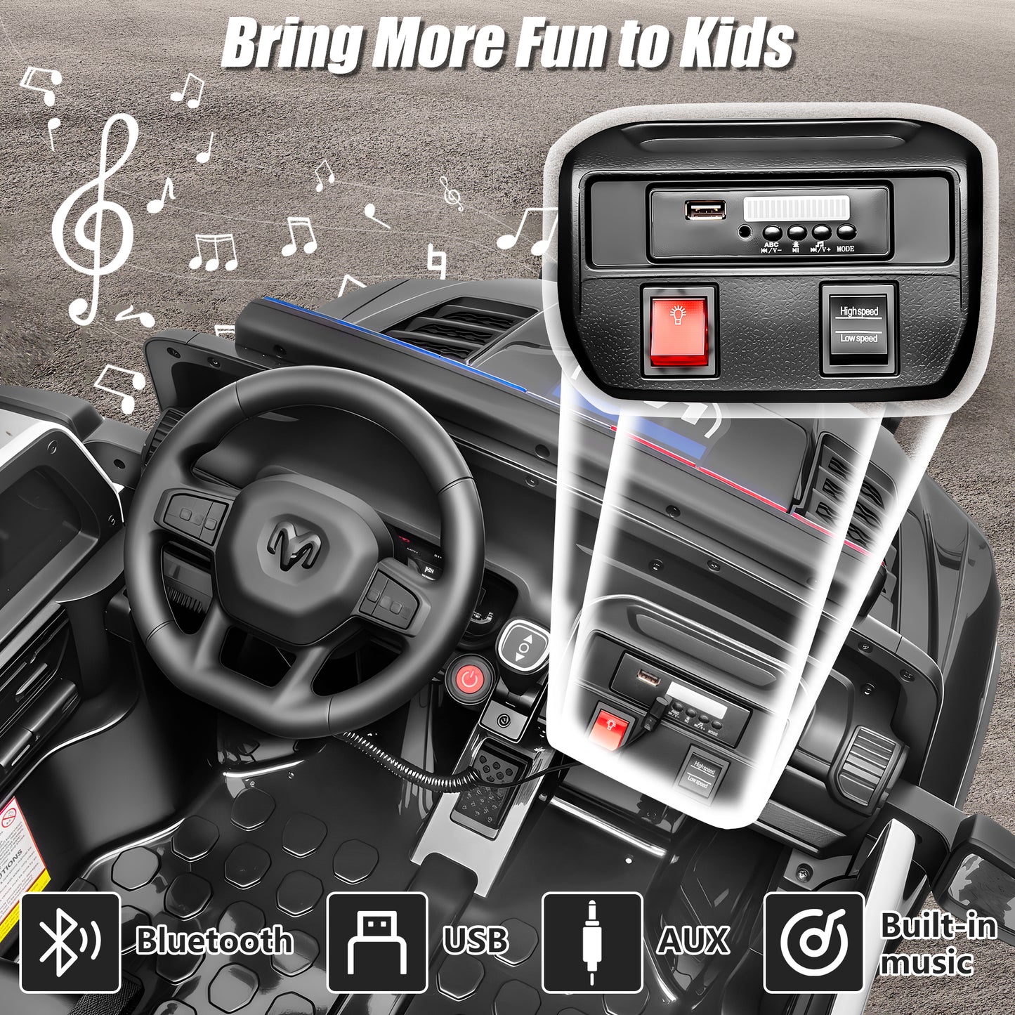 Ram Ride on Car Toys 2 Seater, 24V Ram 1500 Battery Powered Ride on Toy Truck with Remote Control, Electric Car for Kids Girls 3-8 w/ Bluetooth, Rear Storage Trunk, Safety Belt, 4 Wheelers